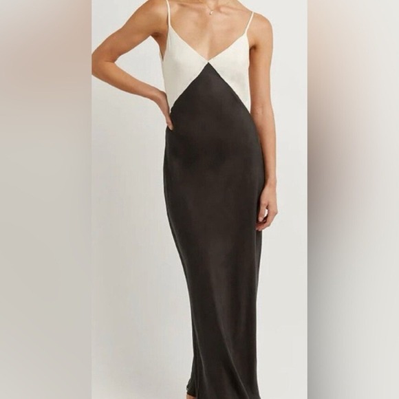 DISSH Seren Black Oyster cream 2 Tone Midi sheath Dress women 8 cupro viscose - Picture 12 of 16